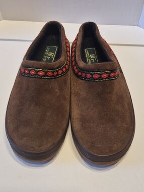 Brown Suede Slip-On Shoes with Embroidered Accent Trim 8M